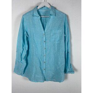Sigrid Olsen Womens Blue Linen Long Sleeve Button-Down Shirt W/ Pocket XL NWOT